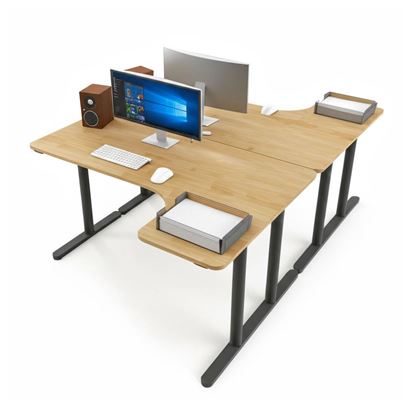 Cụm 2 bàn góc L 200x140cm gỗ cao su chân sắt hệ TIO HBTO014