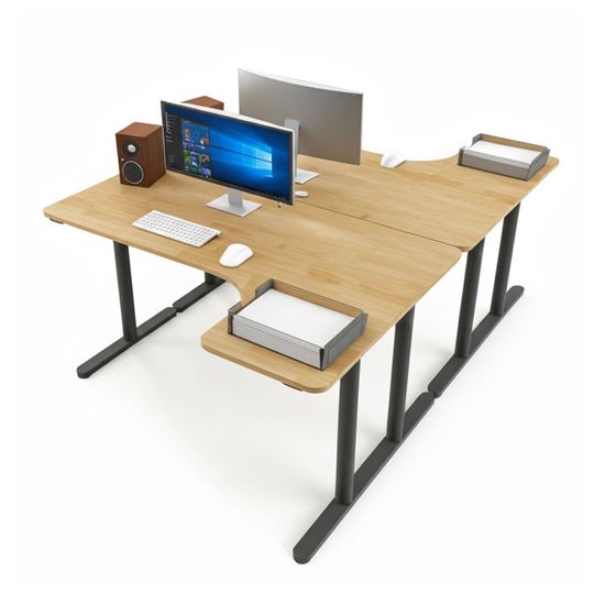 Cụm 2 bàn góc L 200x140cm gỗ cao su chân sắt hệ TIO HBTO014