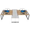 Cụm 4 bàn làm việc gác tủ 340x240cm gỗ cao su chân sắt HBRT082