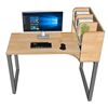 Bàn làm việc kết hợp kệ sách trên bàn gỗ cao su chân sắt lắp ráp BD68097