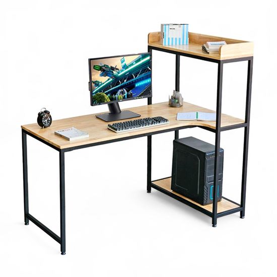 Bàn máy tính 140x80cm liền kệ để PC gỗ cao su khung sắt lắp ráp COD68055