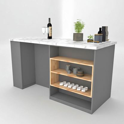 Bàn đảo bếp 160x70x85cm gỗ cao su mặt đá KISL002