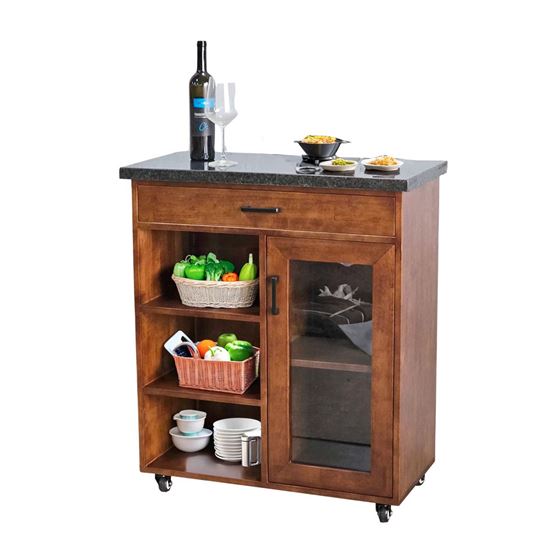 Bàn đảo bếp di động 80x40x85cm gỗ cao su mặt đá KISL004