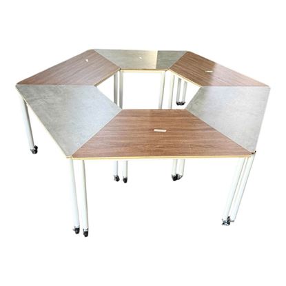 Cụm 6 bàn di động FOS hình thang gỗ plywood chân sắt tròn FOS009