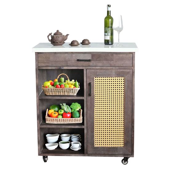 Bàn đảo bếp di động 80x40x85cm gỗ cao su mặt đá KISL005