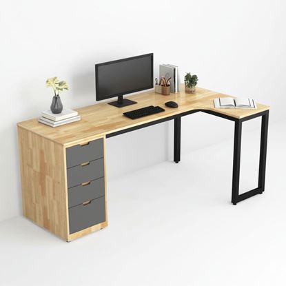 Bàn làm việc chữ L 160x100cm gỗ cao su chân sắt CD68038