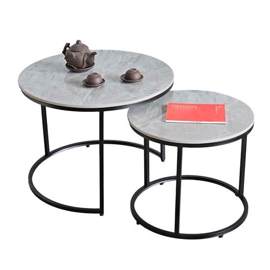 Bàn sofa đôi mặt tròn đá ceramic TT68317