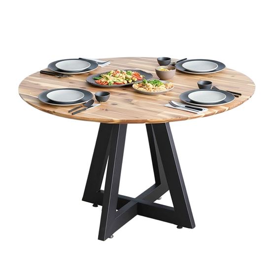 Bàn ăn tròn 120x120cm gỗ tràm chân sắt BA68227