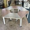 Cụm 6 bàn hình thang di động gỗ plywood chân sắt tròn FOS009
