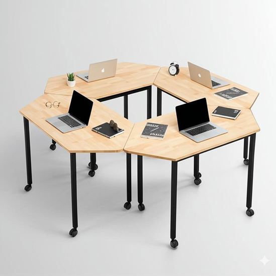 Cụm 4 bàn di động FOS hình thoi 197x180cm lắp ghép gỗ cao su FOS018