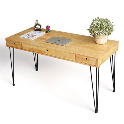 Bàn làm việc có hộc 140x60cm gỗ cao su chân sắt Hairpin BD68104