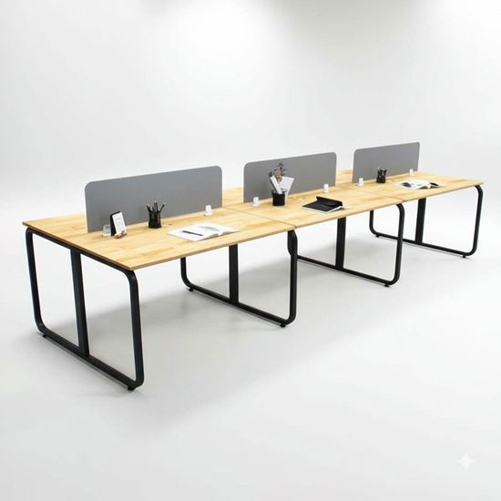 Bàn làm việc cụm 6 người ngồi chân sắt hệ Minimal HBMN033