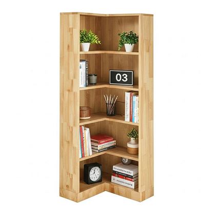 Kệ sách góc tường 7 tầng bằng gỗ cao su KS68327