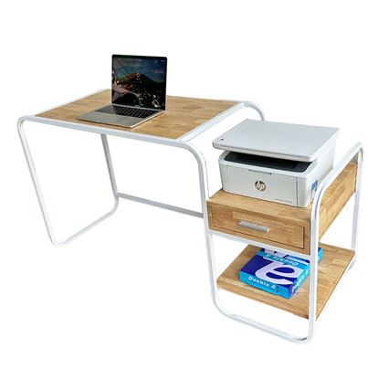 Bàn làm việc kết hợp kệ để máy in gỗ tự nhiên khung sắt BD68094