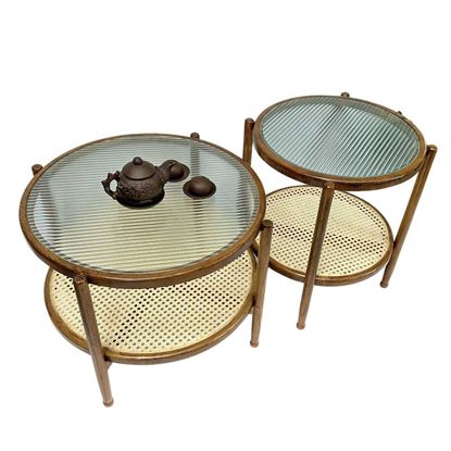 Picture of Bàn sofa đôi phòng khách gỗ sồi mặt kính hiệu ứng cao cấp TT68245