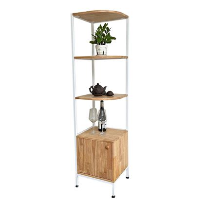 Kệ góc tường có hộc tủ gỗ tự nhiên khung sắt KGT68017