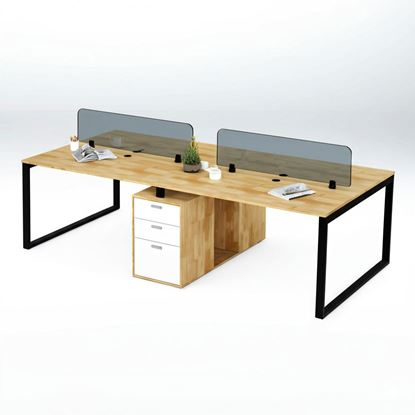 Bàn làm việc cụm 4 chân tủ gỗ tự nhiên chân sắt HBRT071