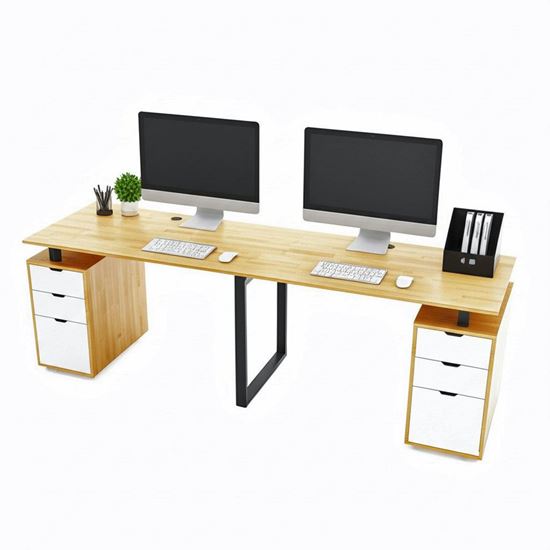 Bàn làm việc cụm 2 chân tủ gỗ tự nhiên chân sắt HBRT073