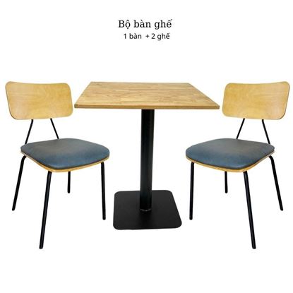 Combo bàn cafe vuông và 2 ghế tựa lưng gỗ CBCF213