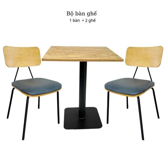 Combo bàn cafe vuông và 2 ghế tựa lưng gỗ CBCF213