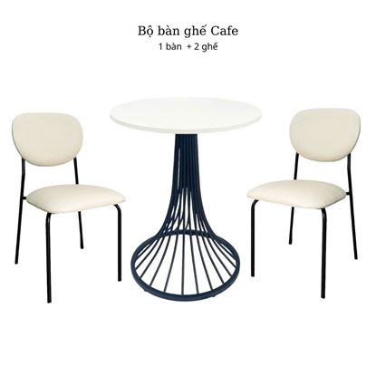Bộ bàn cafe tròn chân sắt và 2 ghế nệm simili CBCFB212