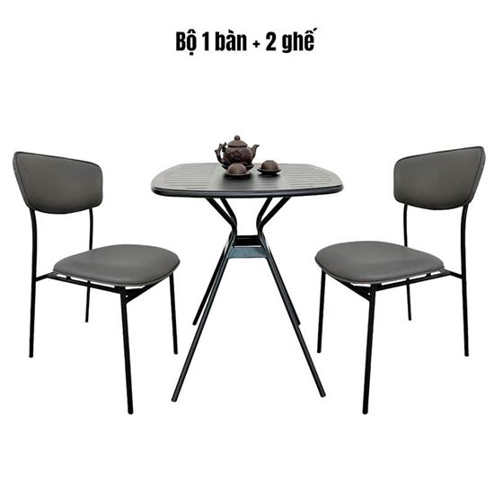 Bộ bàn cafe và 2 ghế nệm simili khung sắt CBCF225