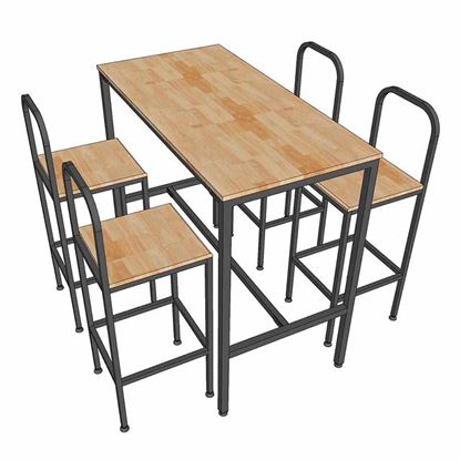 Combo bàn bar 120x60cm và 4 ghế bar gỗ khung sắt CBCF229