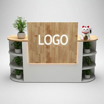 Bàn lễ tân kết hợp kệ trang trí gỗ tự nhiên BLT68020