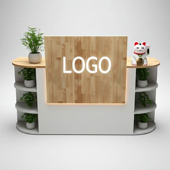 Bàn lễ tân kết hợp kệ trang trí gỗ tự nhiên BLT68020