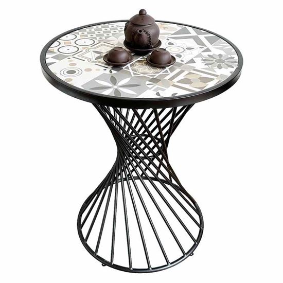 Bàn cafe tròn mặt gạch men chân sắt CFD68148