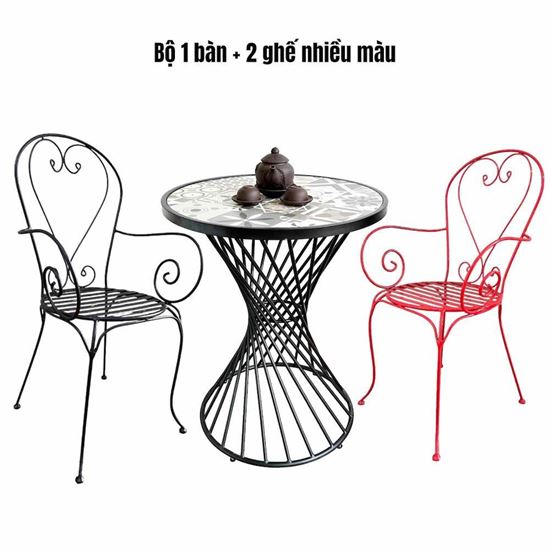 Bộ bàn tròn gạch men và 2 ghế sắt sơn tĩnh điện CBCF233