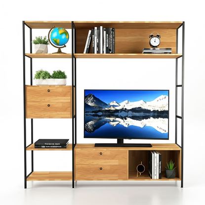 Kệ tivi kết hợp giá sách khung sắt mặt gỗ KTV68094