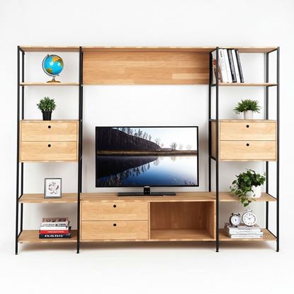 Kệ tivi kết hợp giá sách khung sắt mặt gỗ KTV68093