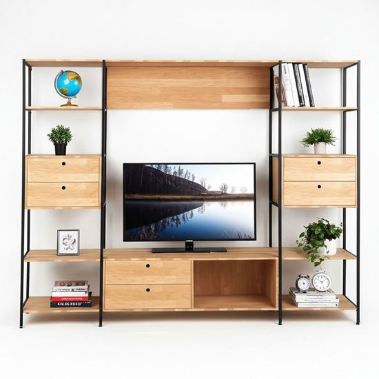 Kệ tivi kết hợp giá sách khung sắt mặt gỗ KTV68093