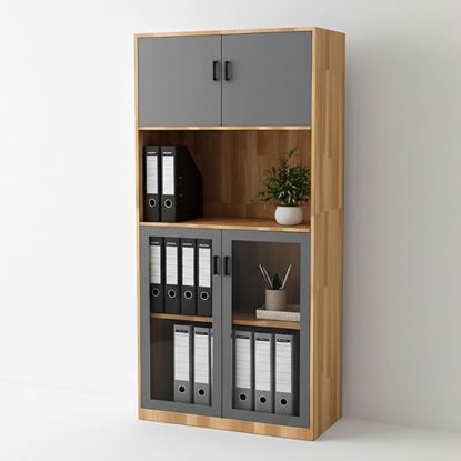 Tủ hồ sơ cao gỗ cao su 4 tầng cửa kính THS68055