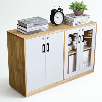 Tủ hồ sơ, tủ đầu bàn gỗ tự nhiên cửa kính THS68063