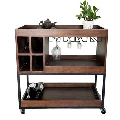 Kệ Rượu đi động gỗ tự nhiên kết hợp khung sắt KR68002