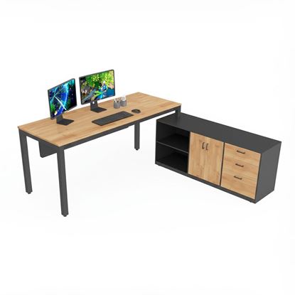 Bàn giám đốc gỗ tự nhiên một chân gác tủ HBCU060