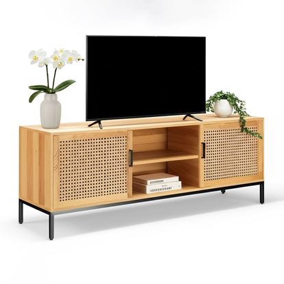 Kệ Tivi gỗ cao su cửa mây chân sắt KTV68086