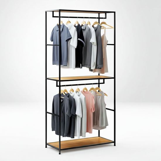 Kệ treo quần áo gỗ kết hợp khung sắt KQA68056