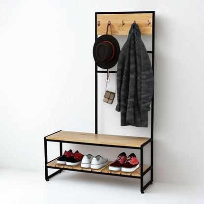 Kệ ghế thay giày kết hợp móc treo đồ gỗ khung sắt KG68060