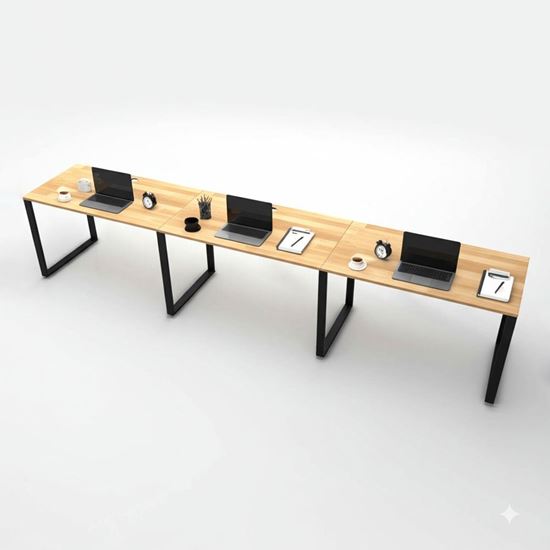 Bàn làm việc cụm 3 gỗ cao su hệ Rectang HBRT066