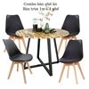 Combo bàn tròn 1m gỗ tràm và 4 ghế nệm Eames CBBA079