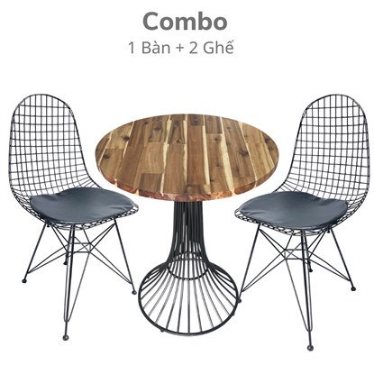 Bộ bàn cafe tròn và 2 ghế sắt Harry CBCF157