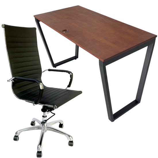 Combo bàn làm việc hệ Trapeze và ghế chân xoay lưng cao CB68171