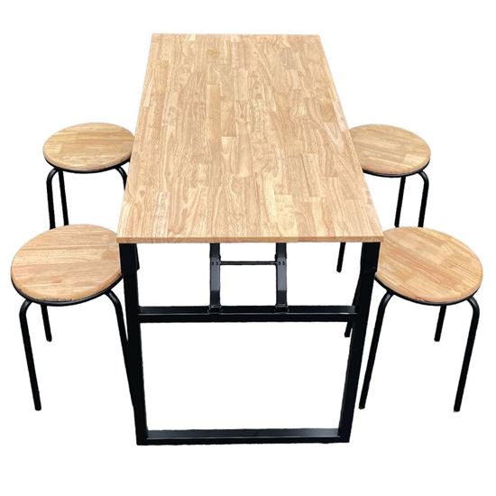 Bộ bàn chân gấp và 4 ghế đôn mặt gỗ chân sắt CBBA073