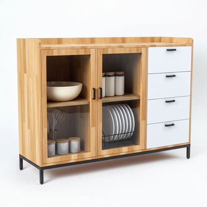 Tủ trang trí phòng ăn gỗ cao su chân sắt TPA009