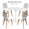 Bộ Bàn Tulip 80cm và 4 Ghế Nhựa Chân Gỗ CBBA063