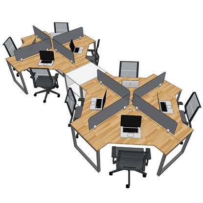 Module bàn cụm 8 kết hợp kệ gỗ cao su chân sắt lắp ráp HBLG038