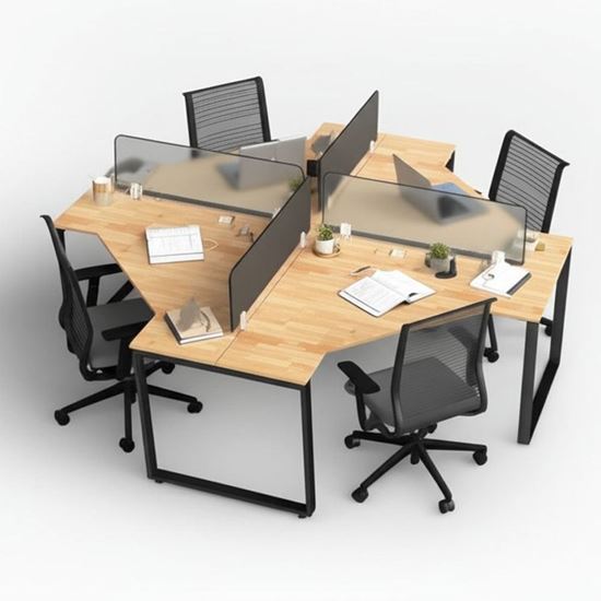 Bàn làm việc cụm 4 gỗ cao su chân sắt BCVP001